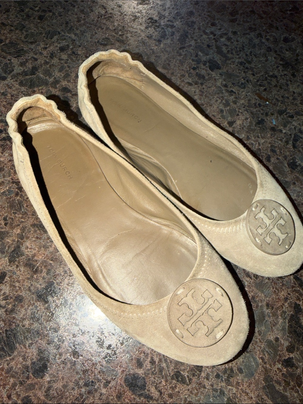 Tory Burch Beige Suede Reva Ballet Flats